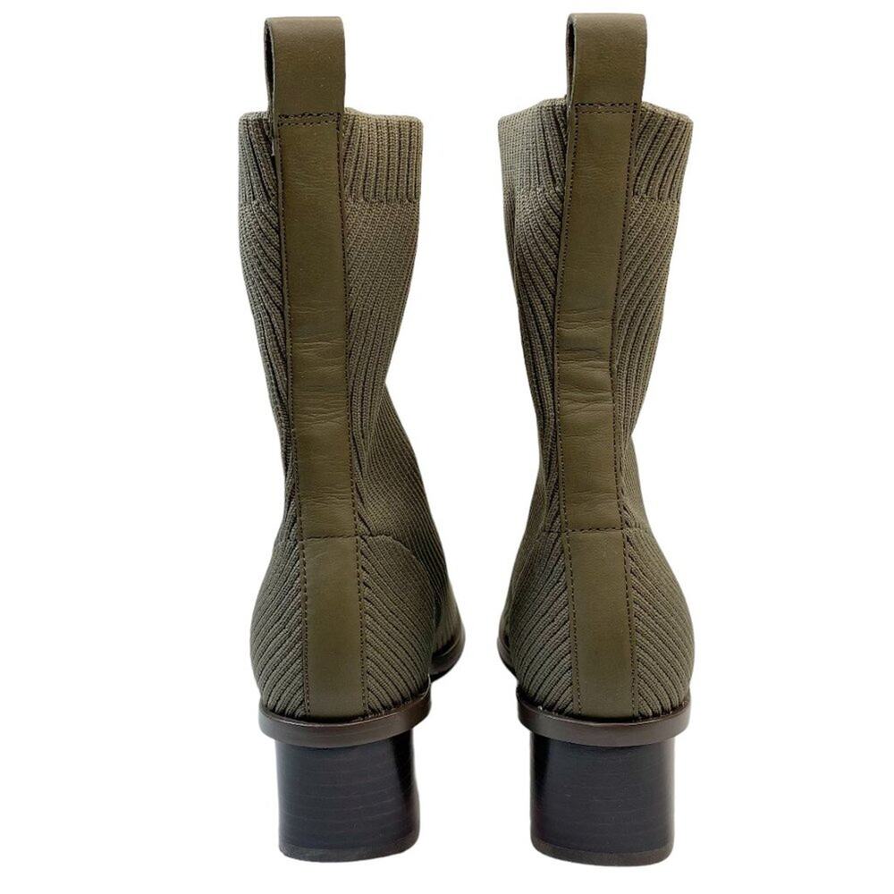 EVERLANE The High Ankle Glove Knit Heeled Square Toe Boots in Caper Green - Picture 3 of 9